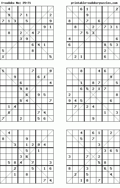 印刷無料対角線型数独（X-数独）
