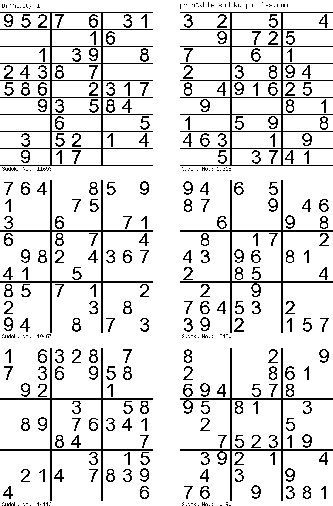 Daily Sudoku Puzzles to print or play online at